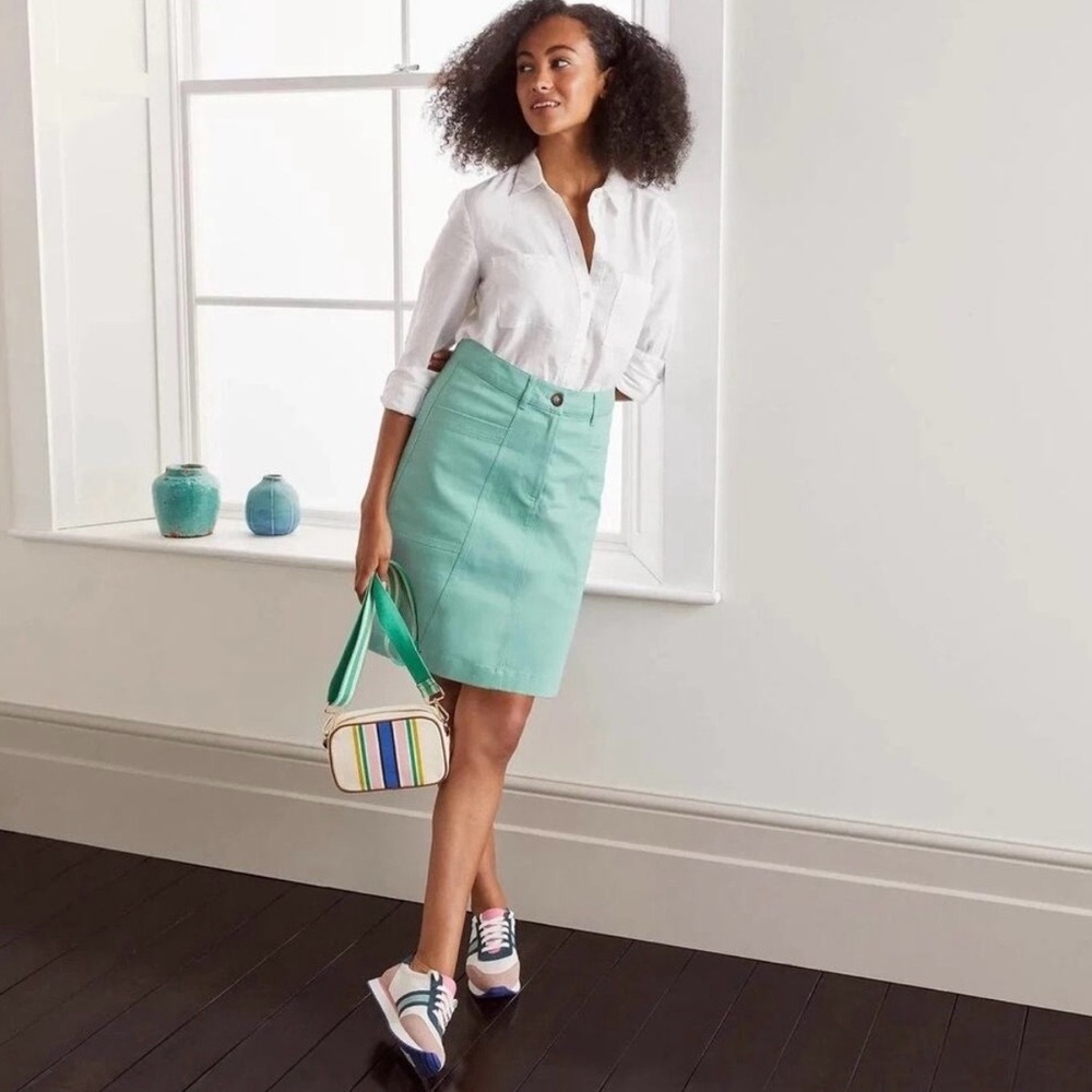 Boden Mint Sea Foam Green Denim Pencil Skirt Retro 90s Vibe‎ Classic Pastel